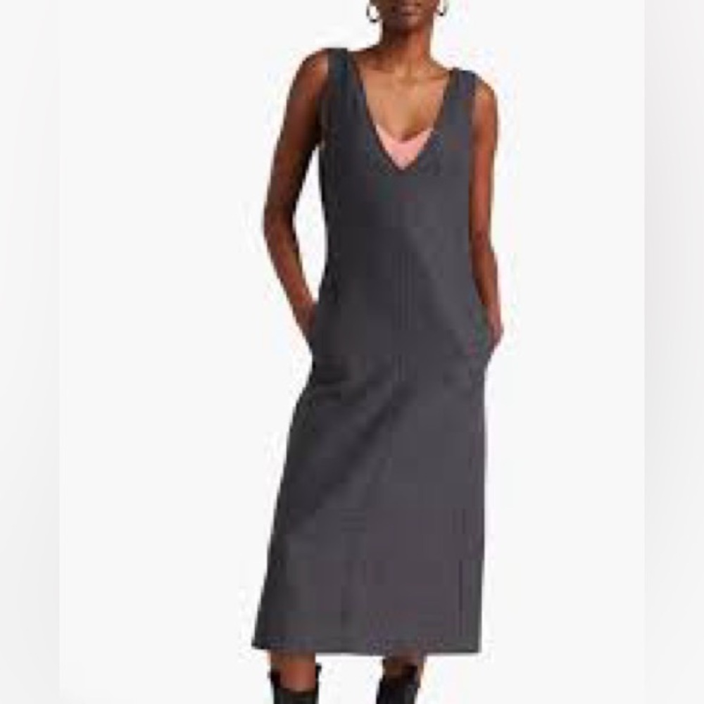 Iris & Ink Wool Blend V-Neck Midi Dress – Grey – Size 8 – NWT